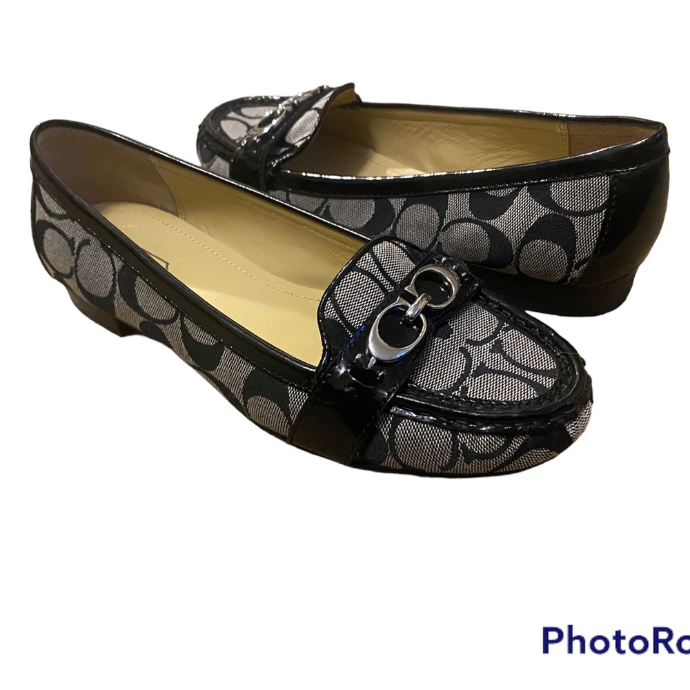 Coach black leather and canvas loafers